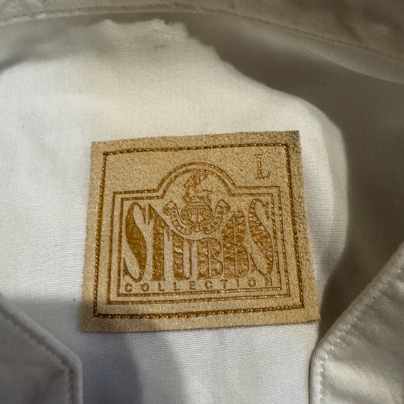 Stubbs Wester Wear White Herringbone Banded Collar French Cuffs SZ L Shirt - Picture 10 of 11